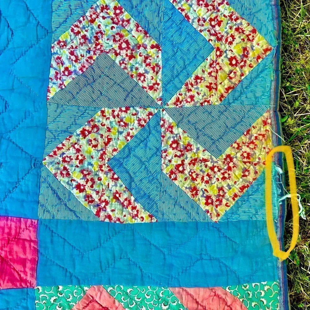 Vintage Hand Stitched Pinwheel Quilt  - 72” 1930’s-1940’s Folk Art Vibrant
